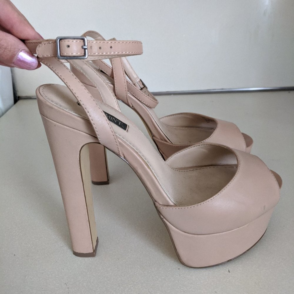 ShoeMint Bianca Nude Platform Heels, size 8